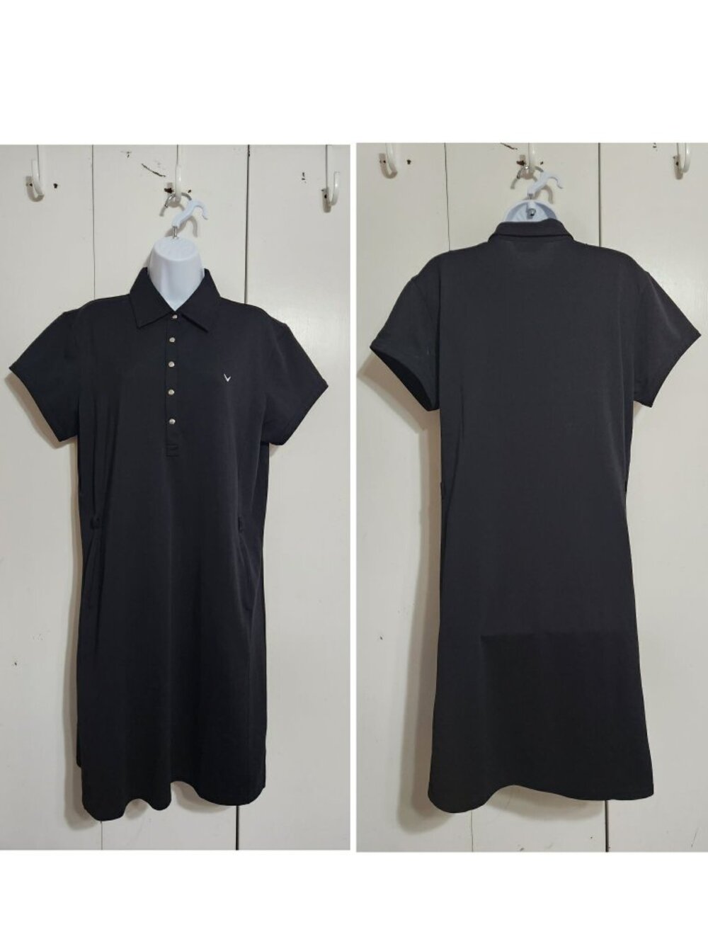 Callaway Women Golf Dress Size XL Black Short Sleeve Polo Snap Front Pockets EUC